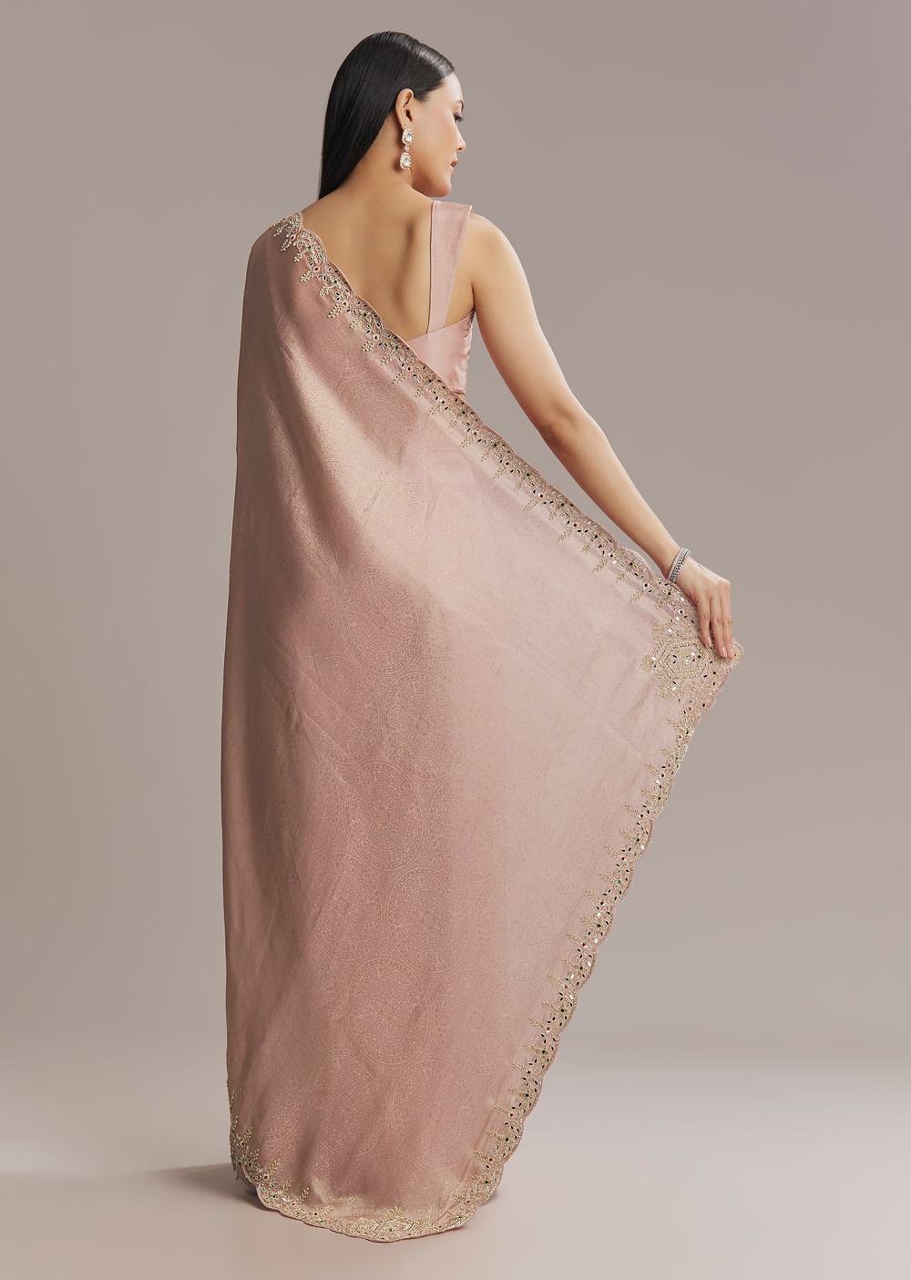 Pink Jacquard Saree With Zardosi And Stone Embroidery