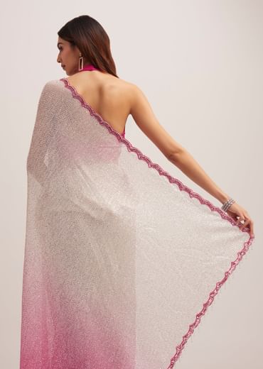 Pink Ombre Sequins Saree With Scallop Border