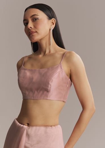 Pink Tissue Saree With Golden Sequin Embroidery