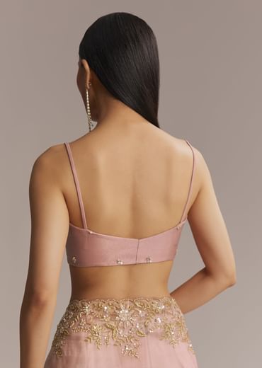 Pink Tissue Saree With Golden Sequin Embroidery