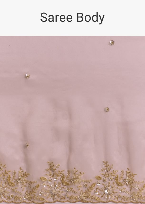 Pink Tissue Saree With Golden Sequin Embroidery