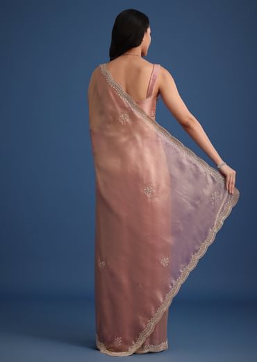 Pink Tissue Silk Embroidered Saree With Embellished Scallop Border