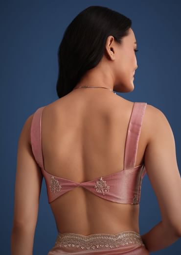 Pink Tissue Silk Embroidered Saree With Embellished Scallop Border