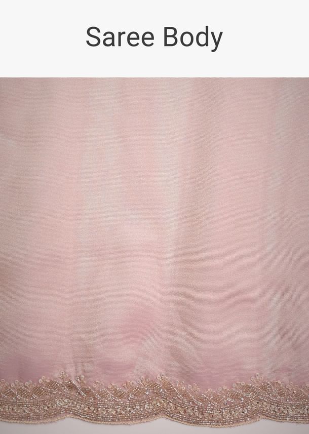Pink Tissue Silk Embroidered Saree With Embellished Scallop Border