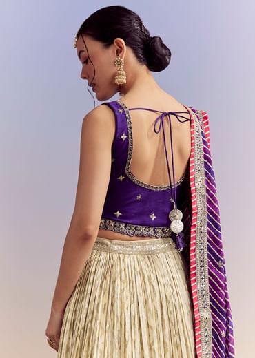 Purple Brocade Silk Bridesmaid Lehenga With Leheriya Dupatta And Zardosi Work