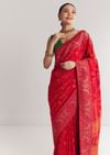 Red Dola Silk Saree With Traditional Floral Amd Jaal Work