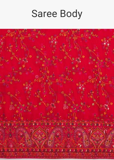 Red Dola Silk Saree With Traditional Floral Amd Jaal Work