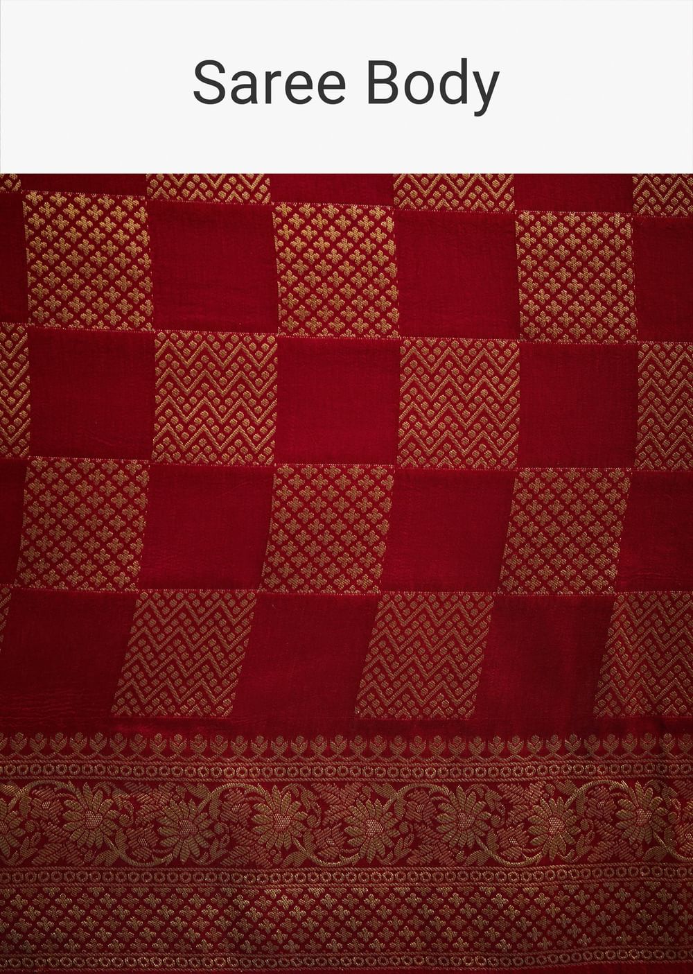 Red Dola Silk Saree With Zari Checkered Design And Woven Border
