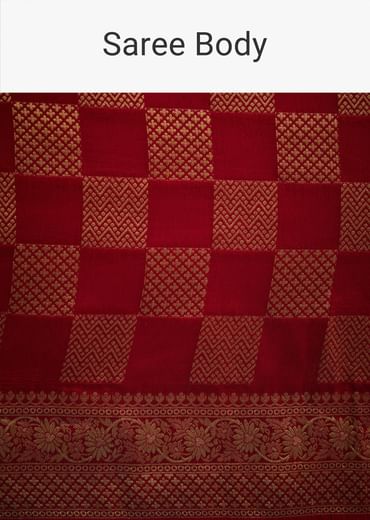 Red Dola Silk Saree With Zari Checkered Design And Woven Border