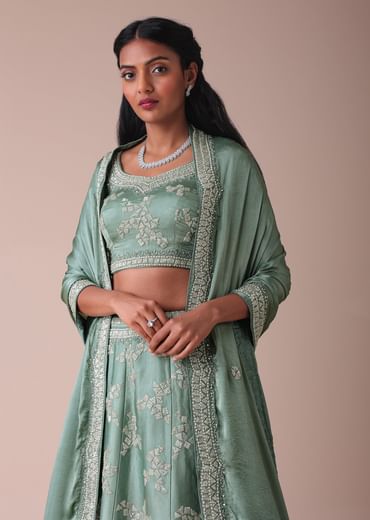 Pista Green Lehenga With Handwork Embroidery