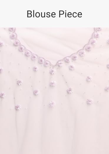 Purple Embroidered Net Saree With Unstitched Blouse