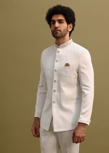 Off White Jodhpuri Suit With Cutdana Work