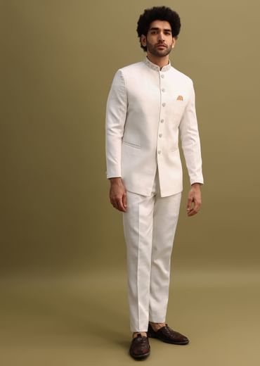 Off White Jodhpuri Suit With Cutdana Work