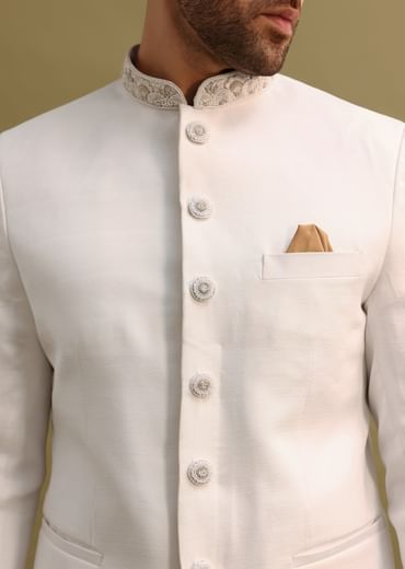 Off White Jodhpuri Suit With Cutdana Work