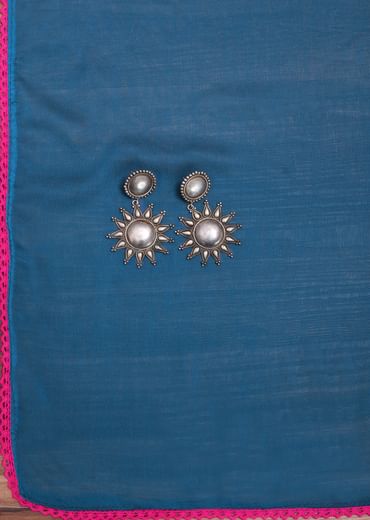 Pink And Blue Patola Printed Tussar Dress Material