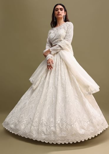 White Net Lehenga Choli In Sequin Work