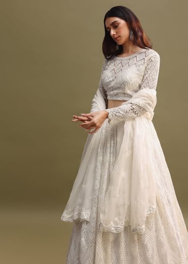 White Net Lehenga Choli In Sequin Work