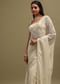 Off White Georgette Chikankari Embroidered Saree With Unstitched Blouse