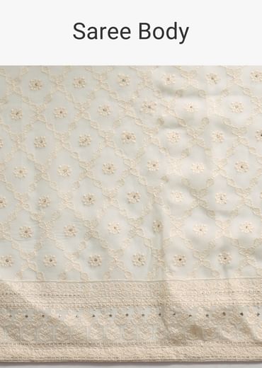 Off White Georgette Chikankari Embroidered Saree With Unstitched Blouse