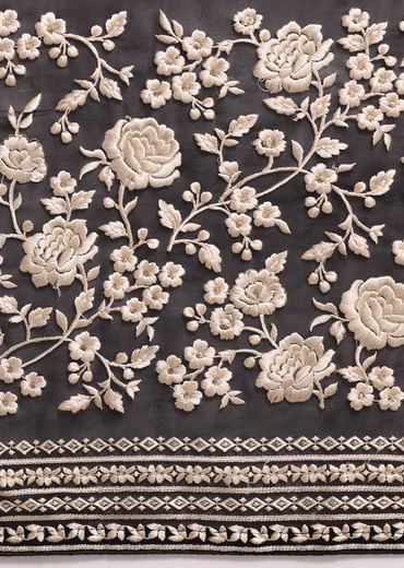 Black Georgette Parsi Gara Saree With Unstitched Blouse