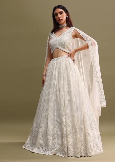 White Net Lehenga Choli In Sequin Work