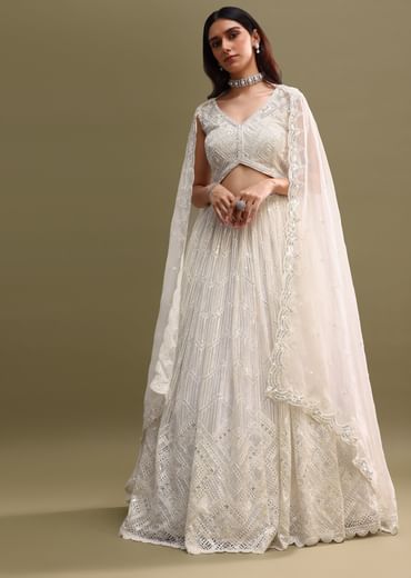 White Net Lehenga Choli In Sequin Work