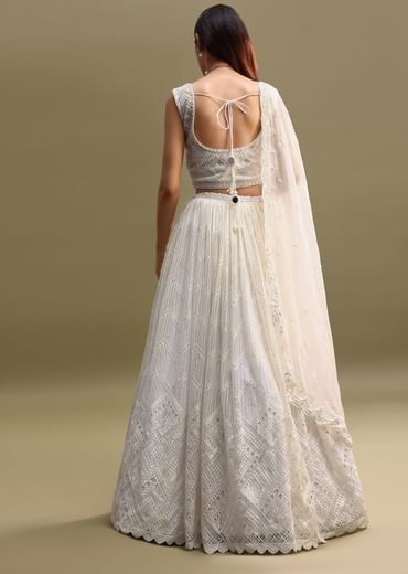 White Net Lehenga Choli In Sequin Work