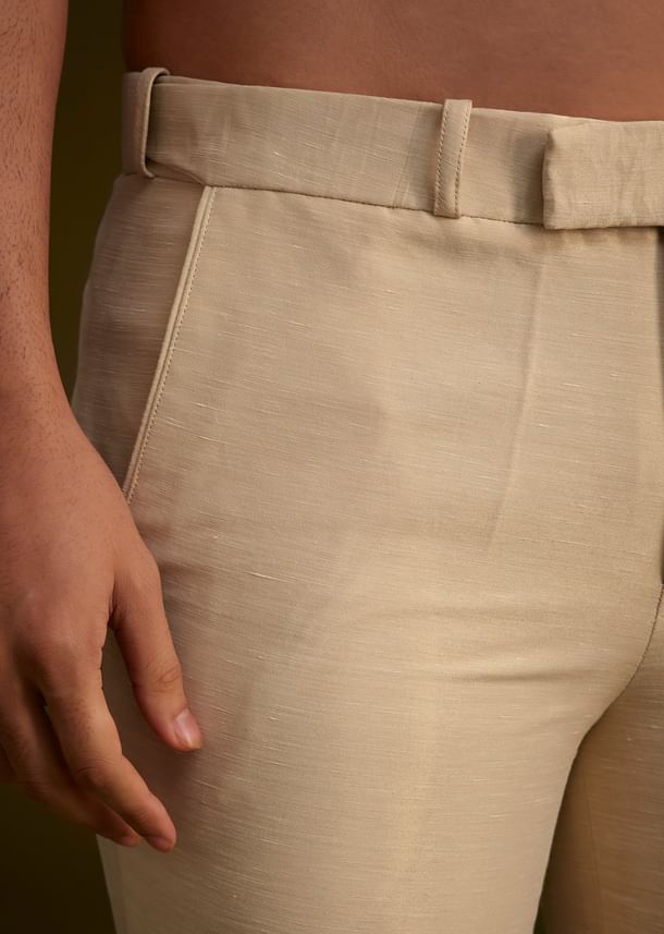 Light Gold Silk Open Sherwani Set With Zardosi Handwork Light Gold Silk Open Sherwani Set With Zardosi Handwork