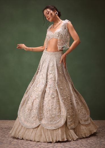 Silver Embroidered Lehenga With Blouse And Jacket