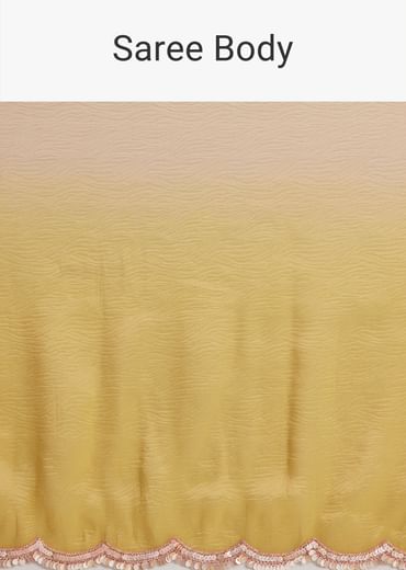 Mustard Yellow Triple Shaded Crushed Tissue Saree With Scallop Border