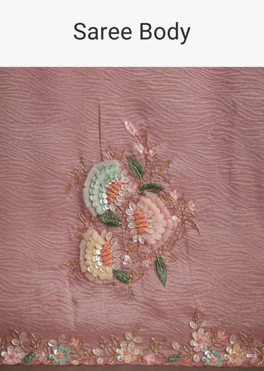 Pink Tissue Saree With Floral Embroidery