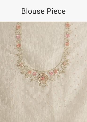 White Crushed Tissue Floral Embroidered Saree White Crushed Tissue Floral Embroidered Saree