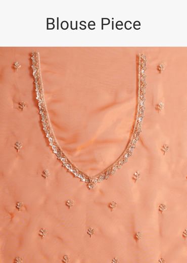 Orange Glass Tissue Saree With Cutdana And Sequins Scallop Border Orange Glass Tissue Saree With Cutdana And Sequins Scallop Border