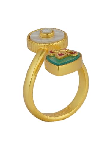 Gold Ring With Green Onyx And Zircon