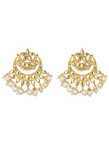 Gold Chaand Baalis With Mirror Polki And Pearls