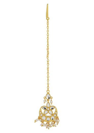 Gold Phool Sitara Maatha Patti With Mirror Polki