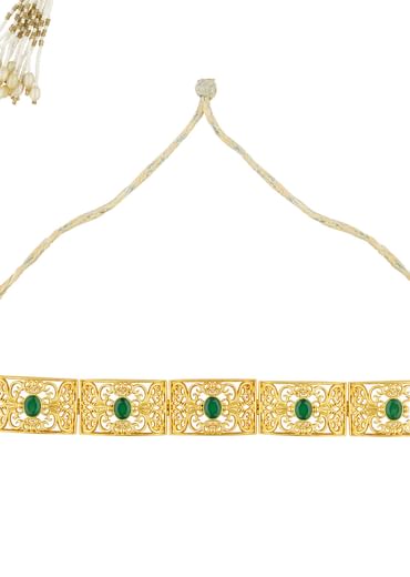 Antique Gold Choker Necklace With Green Zircon Stones