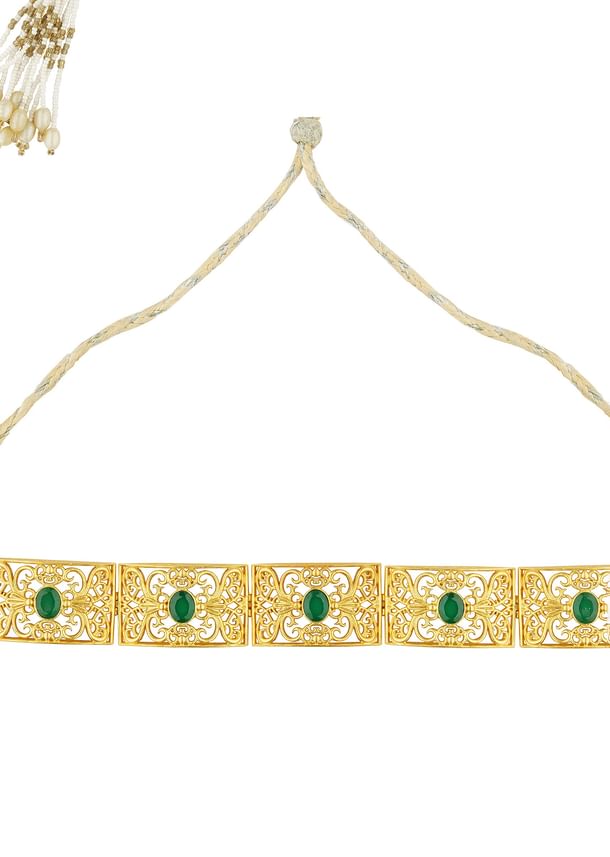 Antique Gold Choker Necklace With Green Zircon Stones Antique Gold Choker Necklace With Green Zircon Stones