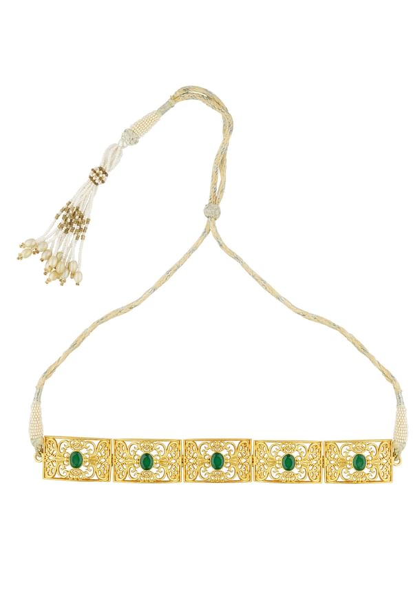Antique Gold Choker Necklace With Green Zircon Stones Antique Gold Choker Necklace With Green Zircon Stones
