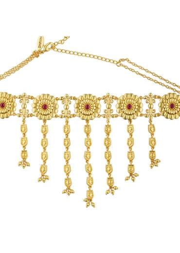 Antique Gold Floral Choker Necklace With Zircon Accents