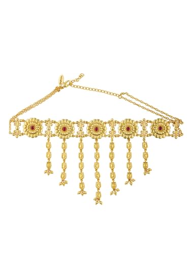 Antique Gold Floral Choker Necklace With Zircon Accents