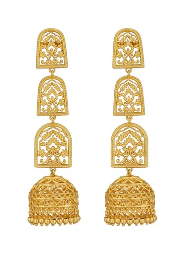 Antique Gold Bareilly Jhumka Earrings With Layered Dome Design