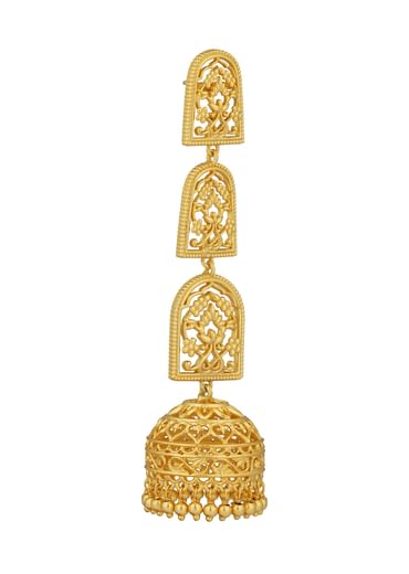 Antique Gold Bareilly Jhumka Earrings With Layered Dome Design
