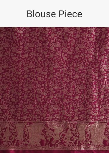 Wine Dola Silk Saree With Zari Motifs