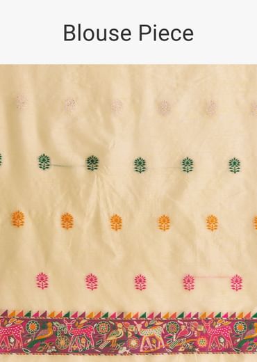 Cream Saree With Traditional Woven Elements