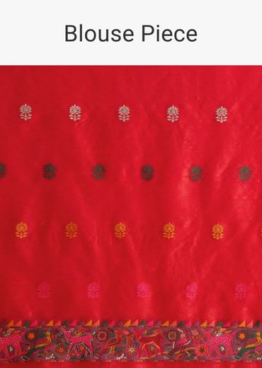 Red Dola Silk Saree With Traditional Weaves
