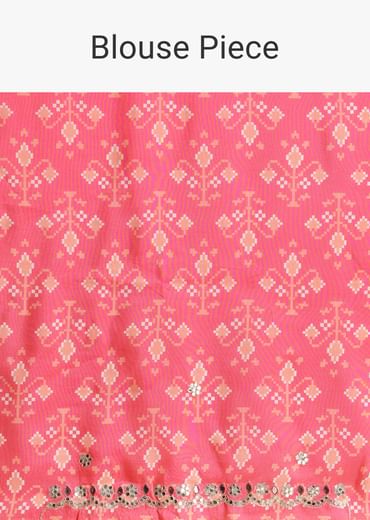 Peach Pink Mirrorwork Cutdana Work Georgette Saree