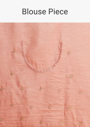 Copper Tissue Saree With Scallop Border And Sequin Embroidery