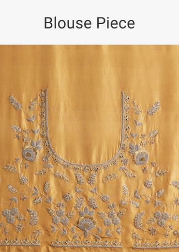 Mustard Yellow Tissue Saree With Golden Zardosi Embroidery Mustard Yellow Tissue Saree With Golden Zardosi Embroidery