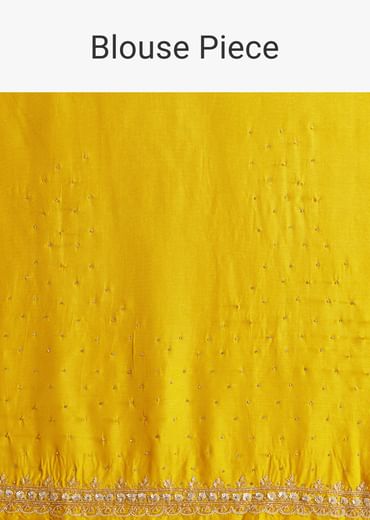 Yellow Crepe Saree With Multicolor Floral Print And Embellished Border